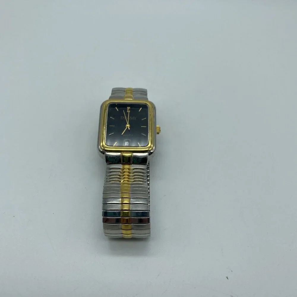 Embassy MBS503 Men’s Quartz Watch Black Dial Two-Tone Stretch Band Date Display - Picture 2 of 7